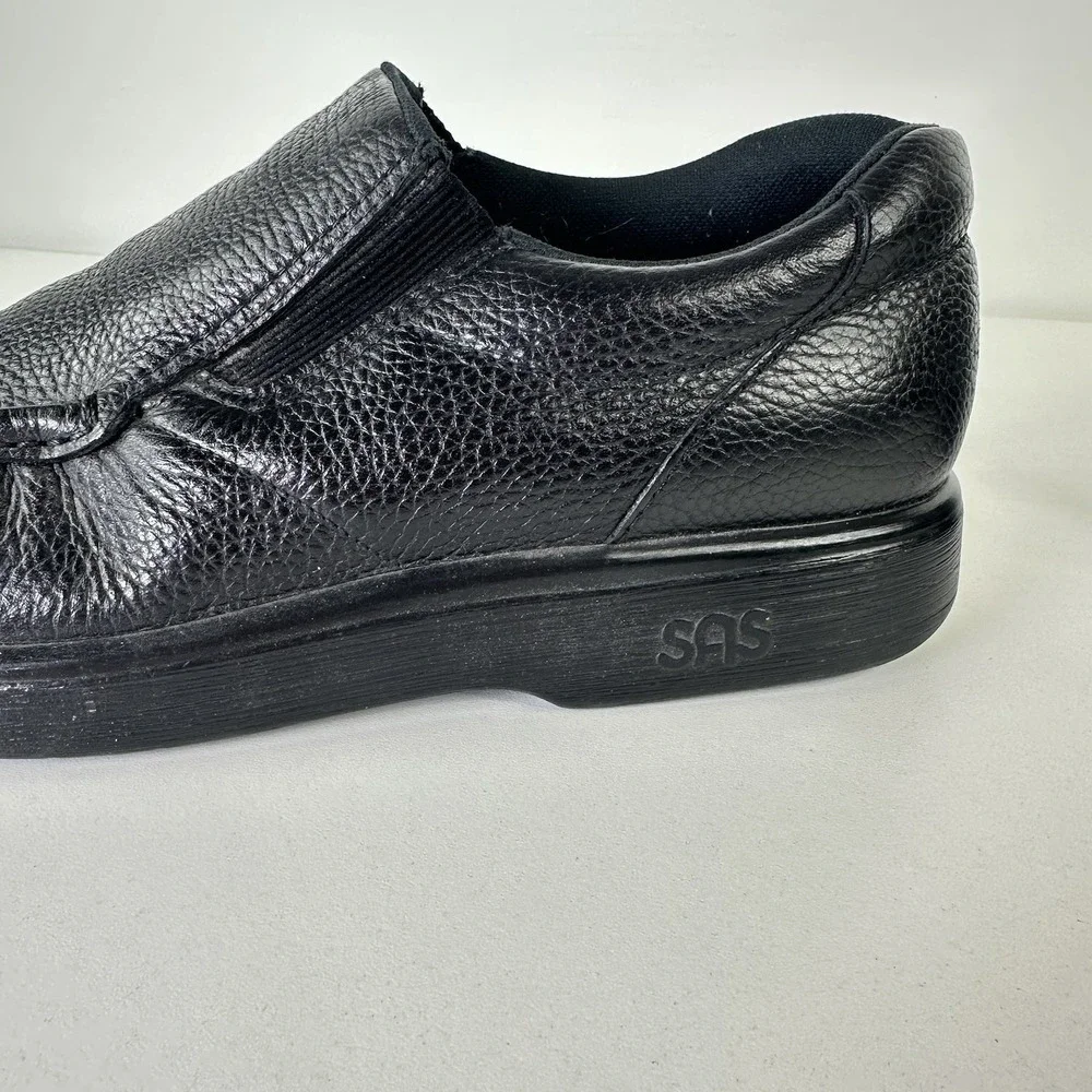 SAS‎ Side Gore Black Leather Slip-On Shoes Comfort Loafer Made USA Men's 10.5 S